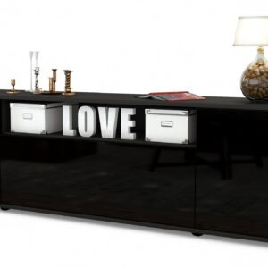 Lowboard Ariana | Korpus Anthrazit | Front in Hochglanz Schwarz | 180x49x35cm (BxHxT)