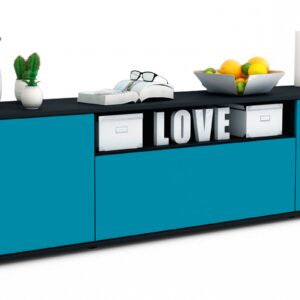 Lowboard Ariana | Korpus Anthrazit | Front in Türkis | 180x49x35cm (BxHxT)