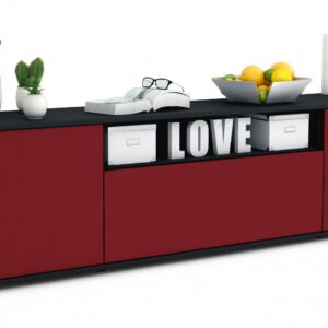 Lowboard Ariana | Korpus Anthrazit | Front in Bordeaux | 180x49x35cm (BxHxT)