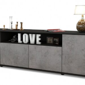 Lowboard Arianna | Korpus Anthrazit | Front in Beton Optik | 180x49x35cm (BxHxT)