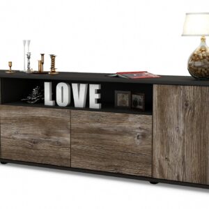 Lowboard Arianna | Korpus Anthrazit | Front in Treibholz Holz Optik | 180x49x35cm (BxHxT)