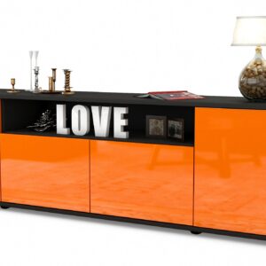 Lowboard Arianna | Korpus Anthrazit | Front in Hochglanz Orange | 180x49x35cm (BxHxT)