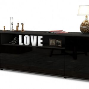 Lowboard Arianna | Korpus Anthrazit | Front in Hochglanz Schwarz | 180x49x35cm (BxHxT)
