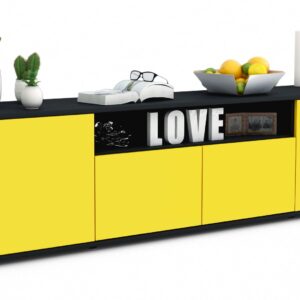 Lowboard Arianna | Korpus Anthrazit | Front in Gelb | 180x49x35cm (BxHxT)