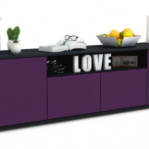 Lowboard Arianna | Korpus Anthrazit | Front in Lila | 180x49x35cm (BxHxT)