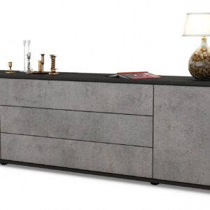 Lowboard Ariella | Korpus Anthrazit | Front in Beton Optik | 180x49x35cm (BxHxT)