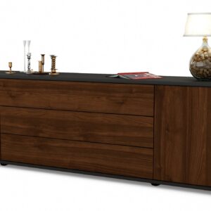 Lowboard Ariella | Korpus Anthrazit | Front in Walnuss Holz Optik | 180x49x35cm (BxHxT)