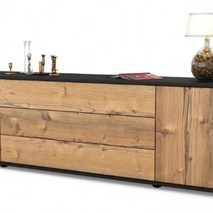 Lowboard Ariella | Korpus Anthrazit | Front in Pinie Holz Optik | 180x49x35cm (BxHxT)