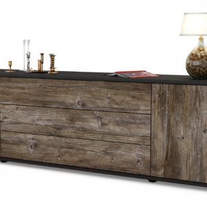 Lowboard Ariella | Korpus Anthrazit | Front in Treibholz Holz Optik | 180x49x35cm (BxHxT)
