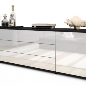 Lowboard Ariella | Korpus Anthrazit | Front in Hochglanz Weiß | 180x49x35cm (BxHxT)