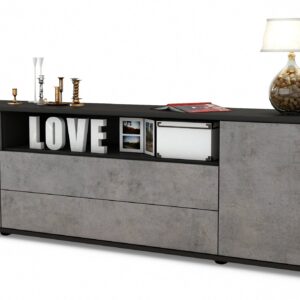 Lowboard Armanda | Korpus Anthrazit | Front in Beton Optik | 180x49x35cm (BxHxT)