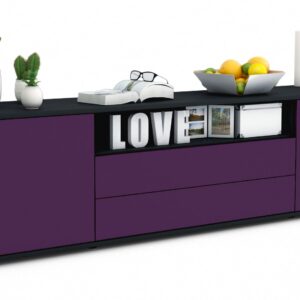 Lowboard Armanda | Korpus Anthrazit | Front in Lila | 180x49x35cm (BxHxT)
