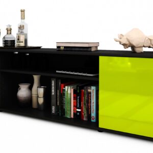 Lowboard Asia | Korpus Anthrazit | Front in Hochglanz Grün | 180x49x35cm (BxHxT)