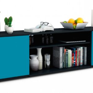 Lowboard Asia | Korpus Anthrazit | Front in Türkis | 180x49x35cm (BxHxT)