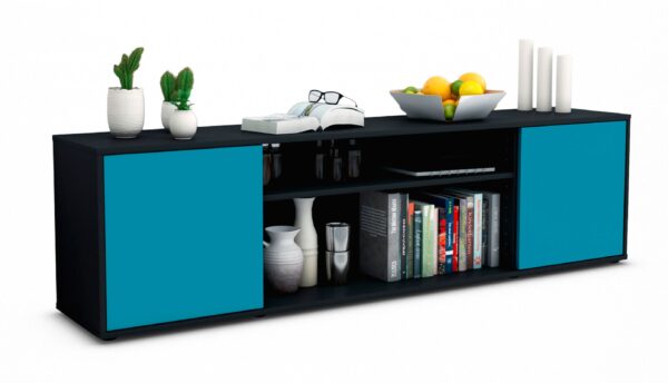 Lowboard Asia | Korpus Anthrazit | Front in Türkis | 180x49x35cm (BxHxT)