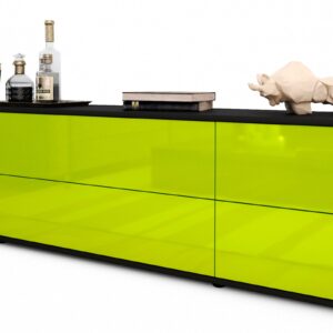 Lowboard Assunta | Korpus Anthrazit | Front in Hochglanz Grün | 180x49x35cm (BxHxT)