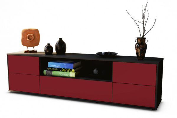 Lowboard Atlanta | Korpus Anthrazit | Front in Bordeaux | 180x49x35cm (BxHxT)