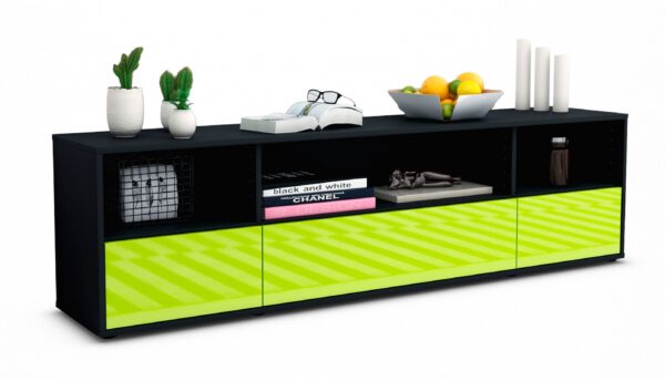 Lowboard Aurelia | Korpus Anthrazit | Front in Hochglanz Grün | 180x49x35cm (BxHxT)