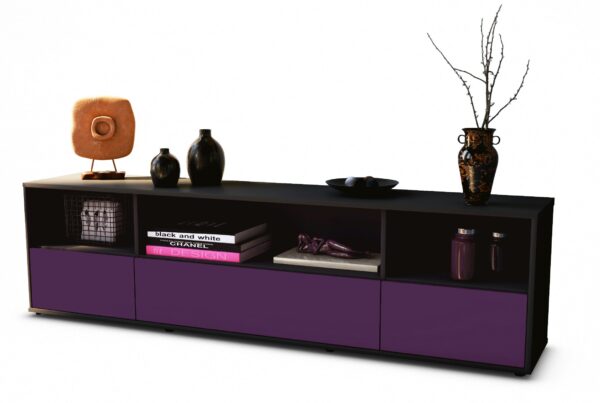 Lowboard Aurelia | Korpus Anthrazit | Front in Lila | 180x49x35cm (BxHxT)