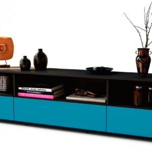 Lowboard Aurelia | Korpus Anthrazit | Front in Türkis | 180x49x35cm (BxHxT)
