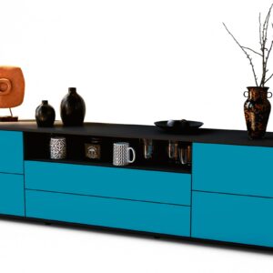 Lowboard Aurora | Korpus Anthrazit | Front in Türkis | 180x49x35cm (BxHxT)