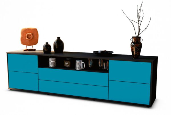 Lowboard Aurora | Korpus Anthrazit | Front in Türkis | 180x49x35cm (BxHxT)