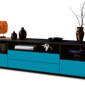 Lowboard Azula | Korpus Anthrazit | Front in Türkis | 180x49x35cm (BxHxT)