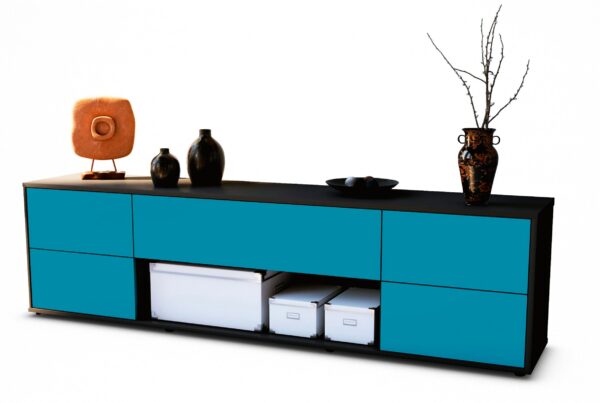 Lowboard Babetta | Korpus Anthrazit | Front in Türkis | 180x49x35cm (BxHxT)