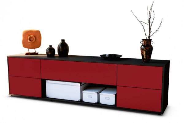 Lowboard Babetta | Korpus Anthrazit | Front in Bordeaux | 180x49x35cm (BxHxT)