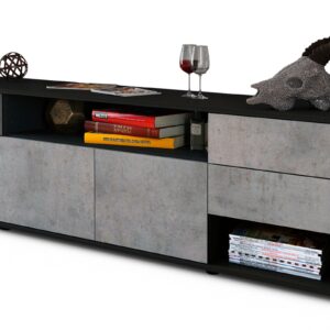 Lowboard Barbara | Korpus Anthrazit | Front in Beton Optik | 180x49x35cm (BxHxT)