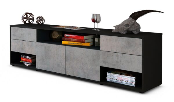 Lowboard Barbara | Korpus Anthrazit | Front in Beton Optik | 180x49x35cm (BxHxT)