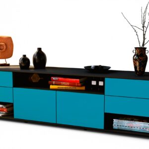 Lowboard Barbara | Korpus Anthrazit | Front in Türkis | 180x49x35cm (BxHxT)