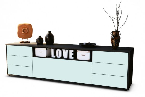 Lowboard Beatrice | Korpus Anthrazit | Front in Mint | 180x49x35cm (BxHxT)