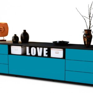 Lowboard Beatrice | Korpus Anthrazit | Front in Türkis | 180x49x35cm (BxHxT)