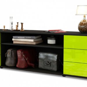 Lowboard Belinda | Korpus Anthrazit | Front in Hochglanz Grün | 180x49x35cm (BxHxT)