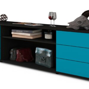 Lowboard Belinda | Korpus Anthrazit | Front in Türkis | 180x49x35cm (BxHxT)