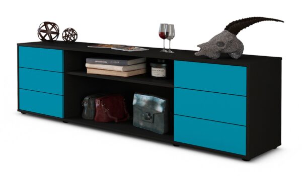 Lowboard Belinda | Korpus Anthrazit | Front in Türkis | 180x49x35cm (BxHxT)