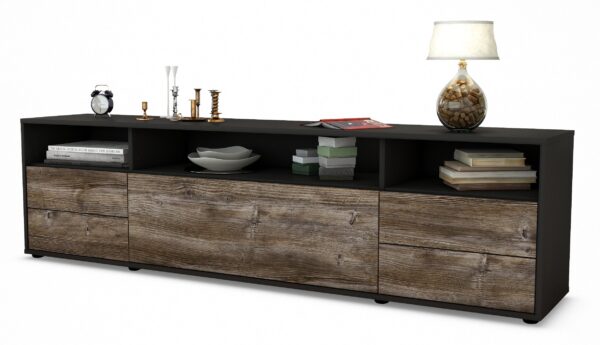 Lowboard Bella | Korpus Anthrazit | Front in Treibholz Holz Optik | 180x49x35cm (BxHxT)