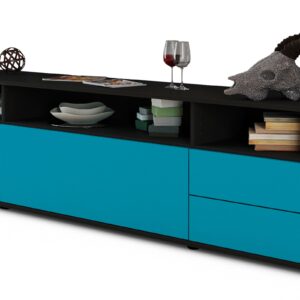 Lowboard Bella | Korpus Anthrazit | Front in Türkis | 180x49x35cm (BxHxT)