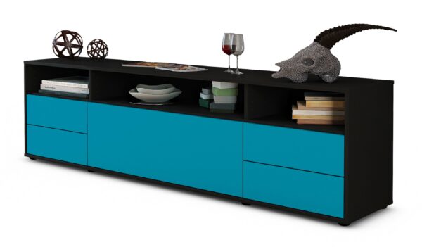 Lowboard Bella | Korpus Anthrazit | Front in Türkis | 180x49x35cm (BxHxT)