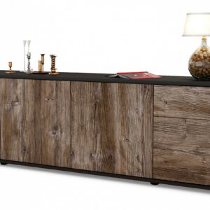 Lowboard Benedetta | Korpus Anthrazit | Front in Treibholz Holz Optik | 180x49x35cm (BxHxT)