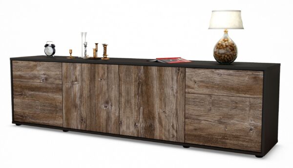 Lowboard Benedetta | Korpus Anthrazit | Front in Treibholz Holz Optik | 180x49x35cm (BxHxT)