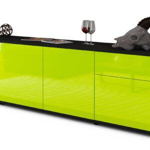 Lowboard Benedetta | Korpus Anthrazit | Front in Hochglanz Grün | 180x49x35cm (BxHxT)
