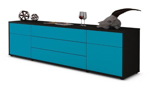 Lowboard Benita | Korpus Anthrazit | Front in Türkis | 180x49x35cm (BxHxT)