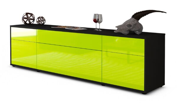 Lowboard Beppa | Korpus Anthrazit | Front in Hochglanz Grün | 180x49x35cm (BxHxT)