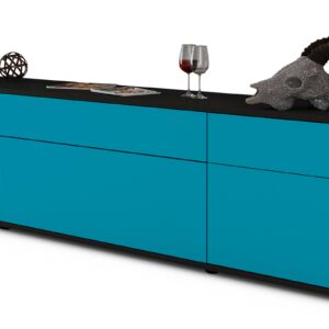 Lowboard Beppa | Korpus Anthrazit | Front in Türkis | 180x49x35cm (BxHxT)