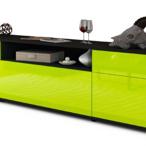 Lowboard Bernadetta | Korpus Anthrazit | Front in Hochglanz Grün | 180x49x35cm (BxHxT)
