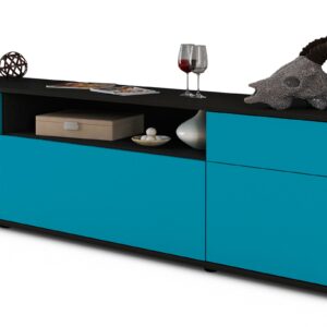 Lowboard Bernadetta | Korpus Anthrazit | Front in Türkis | 180x49x35cm (BxHxT)