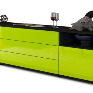 Lowboard Bettina | Korpus Anthrazit | Front in Hochglanz Grün | 180x49x35cm (BxHxT)