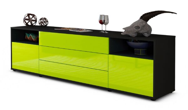 Lowboard Bettina | Korpus Anthrazit | Front in Hochglanz Grün | 180x49x35cm (BxHxT)
